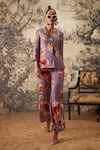 Buy_Kalista_Purple Viscose Moss Printed Botanical Notched Pattern Blazer And Pant Set _at_Aza_Fashions