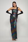 Buy Cham Cham Multi Color Polyester One Shoulder Metallic Pleated Draped Gown at Aza Fashions Buy_Cham Cham_Multi Color Polyester One Shoulder Metallic Pleated Draped Gown _at_Aza_Fashions
