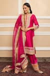 Buy_Sheetal Batra_Pink Kurta  Pure Silk Chanderi Embroidered Gota Applique Kashmiri Tilla Set _at_Aza_Fashions