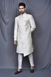 Buy_Arihant Rai Sinha_Cream Sherwani Silk Blend Based Jacquard Asymmetric Set _at_Aza_Fashions