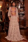 Buy_Ridhima Bhasin_Purple Organza And Cotton Rubaab Asymmetric Pearl Jacket Skirt Set  _at_Aza_Fashions