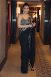 Buy_Kaaisha by Shalini_Black Lycra And Silk Embroidery Cutdana & Sequin Scoop Saree With Blouse  _at_Aza_Fashions