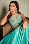 PUNIT BALANA_Blue Chanderi Silk Embroidery Halter Lehenga Set _at_Aza_Fashions