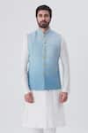 Buy_Gaurav Katta_Blue Cotton Nehru Jacket _at_Aza_Fashions