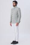 Buy_Gaurav Katta_Grey Overlap Silk Jute Bandhgala_Online_at_Aza_Fashions