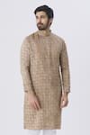 Buy_Gaurav Katta_Brown Textured Silk Kurta_at_Aza_Fashions