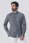 Buy_Gaurav Katta_Grey Cotton Block Print Bandhgala _at_Aza_Fashions