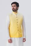 Buy_Gaurav Katta_Yellow Cotton Silk Nehru Jacket _at_Aza_Fashions