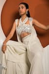 Jade By Ashima_Green Crepe Embellished Metallic Shrug Open Fennel And Flared Pant Set _at_Aza_Fashions