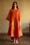 Buy_Shorshe Clothing_Orange Handloom Tissue Kurta And Silk Pant Set_Online_at_Aza_Fashions