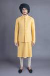 Buy_Abhishek Gupta_Yellow Cotton  Lining Woven Embroidered Bundi And Kurta Set _at_Aza_Fashions