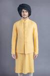 Buy_Abhishek Gupta_Yellow Cotton  Lining Woven Embroidered Bundi And Kurta Set _Online_at_Aza_Fashions