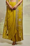 Basanti - Kapde Aur Koffee_Yellow Viscose, Crepe Sequins, Zari Sweetheart Embroidered Cape Draped Skirt Set_at_Aza_Fashions
