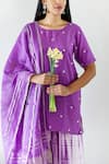 Buy_Cupid Cotton_Purple Silk, Cotton Beads, Embroidery Round Neck Geometric Kurta Set _Online_at_Aza_Fashions