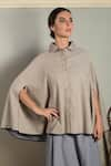 Buy_Chillosophy_Beige Cotton Silk Shirt Collar Reversible Cape  _at_Aza_Fashions