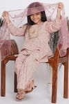 Shop_Little Bansi_Pink Cotton Embroidered Floral Chikankari Frock Kurta Sharara Set _Online_at_Aza_Fashions