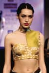 Buy_I am Design_Yellow Linen Satin And Ikat & Kantha Crop Top _at_Aza_Fashions