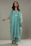 Buy_I AM Design_Blue Silk Organza Floral Appliques, Sequins Peppermint Candy Kaftan And Pant Set _at_Aza_Fashions