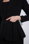 Pocketful Of Cherrie_Black Crepe Plain Lapel Collar Full Sleeve Peplum Jacket  _Online_at_Aza_Fashions