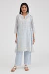 KORA_Blue Kurta And Dupatta Cotton Chanderi Hand Block Print Ikat Panelled Set _Online_at_Aza_Fashions