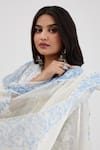 Shop_KORA_Blue Kurta And Dupatta Cotton Chanderi Hand Block Print Ikat Panelled Set _Online_at_Aza_Fashions