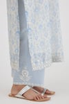 Kora_Blue Cotton Lace, Mirrors, Gota Patti, Ikat Hand Block Print Kurta Set _at_Aza_Fashions