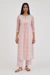 Kora_Pink Cotton Embroidery, Lace, Tassels, Chanderi Hand Block Printed Kurta Set _Online_at_Aza_Fashions