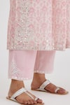 Shop_Kora_Pink Cotton Embroidery, Lace, Tassels, Chanderi Hand Block Printed Kurta Set _Online_at_Aza_Fashions