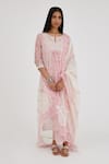 Kora_Pink Cotton Embroidery, Lace, Tassels, Chanderi Hand Block Printed Kurta Set _at_Aza_Fashions