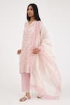 Kora_Pink , Satin Lace, Gota Patti, Chanderi Hand Block Print Kurta Set _Online_at_Aza_Fashions