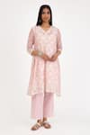 Buy_Kora_Pink , Satin Lace, Gota Patti, Chanderi Hand Block Print Kurta Set _Online_at_Aza_Fashions