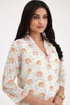 Buy_KORA_Pink Kurta Silk Chanderi Hand Block Print Floral V Neck Flower Set _Online_at_Aza_Fashions