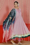 Buy_Myaara_Pink Georgette, Cotton, Organza Sequins, Embroidery Split V-neck Anarkali Set _Online_at_Aza_Fashions