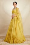 Buy_Astha Narang_Yellow Organza Embroidered Thread Scoop Neck Bridal Lehenga Set  _Online_at_Aza_Fashions