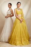 Astha Narang_Yellow Organza Embroidered Thread Scoop Neck Bridal Lehenga Set  _at_Aza_Fashions