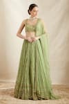 Buy_Astha Narang_Green Nylon, Net, Crepe Embroidery, Sequins, Cut Botanical Bridal Lehenga Set _Online_at_Aza_Fashions