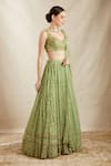 Shop_Astha Narang_Green Nylon, Net, Crepe Embroidery, Sequins, Cut Botanical Bridal Lehenga Set _Online_at_Aza_Fashions