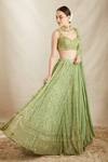 Astha Narang_Green Nylon, Net, Crepe Embroidery, Sequins, Cut Botanical Bridal Lehenga Set _at_Aza_Fashions
