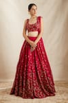 Astha Narang_Pink Lehenga Raw Silk Embroidered Nakshi Scoop Floral Bridal Set  _Online_at_Aza_Fashions