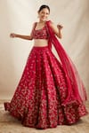 Shop_Astha Narang_Pink Lehenga Raw Silk Embroidered Nakshi Scoop Floral Bridal Set  