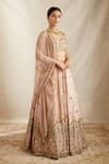 Shop_Astha Narang_Pink Lehenga Raw Silk Embroidered Nakshi V Neck Floret Bridal Set  _Online_at_Aza_Fashions