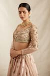 Astha Narang_Pink Lehenga Raw Silk Embroidered Nakshi V Neck Floret Bridal Set  _at_Aza_Fashions