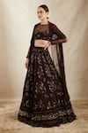 Astha Narang_Brown Net Embroidered Nakshi Illusion Botanic Lehenga Set _Online_at_Aza_Fashions