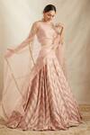Buy_Astha Narang_Pink Raw Silk Chevron Embroidered Lehenga Set_Online_at_Aza_Fashions