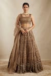 Astha Narang_Brown Organza Embroidered Nakshi Round Floral Bridal Lehenga Set _Online_at_Aza_Fashions