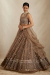 Shop_Astha Narang_Brown Organza Embroidered Nakshi Round Floral Bridal Lehenga Set _Online_at_Aza_Fashions