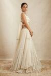 ASTHA NARANG_White Net, Crepe, Nylon Sequins, Embroidery, Cut Work Botanical Lehenga Set _Online_at_Aza_Fashions
