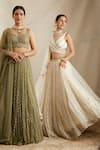 Buy_ASTHA NARANG_White Net, Crepe, Nylon Sequins, Embroidery, Cut Work Botanical Lehenga Set 