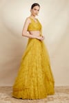 Astha Narang_Yellow Organza Embroidered Floral V Neck Bridal Lehenga Set _Online_at_Aza_Fashions