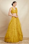 Shop_Astha Narang_Yellow Organza Embroidered Floral V Neck Bridal Lehenga Set _at_Aza_Fashions